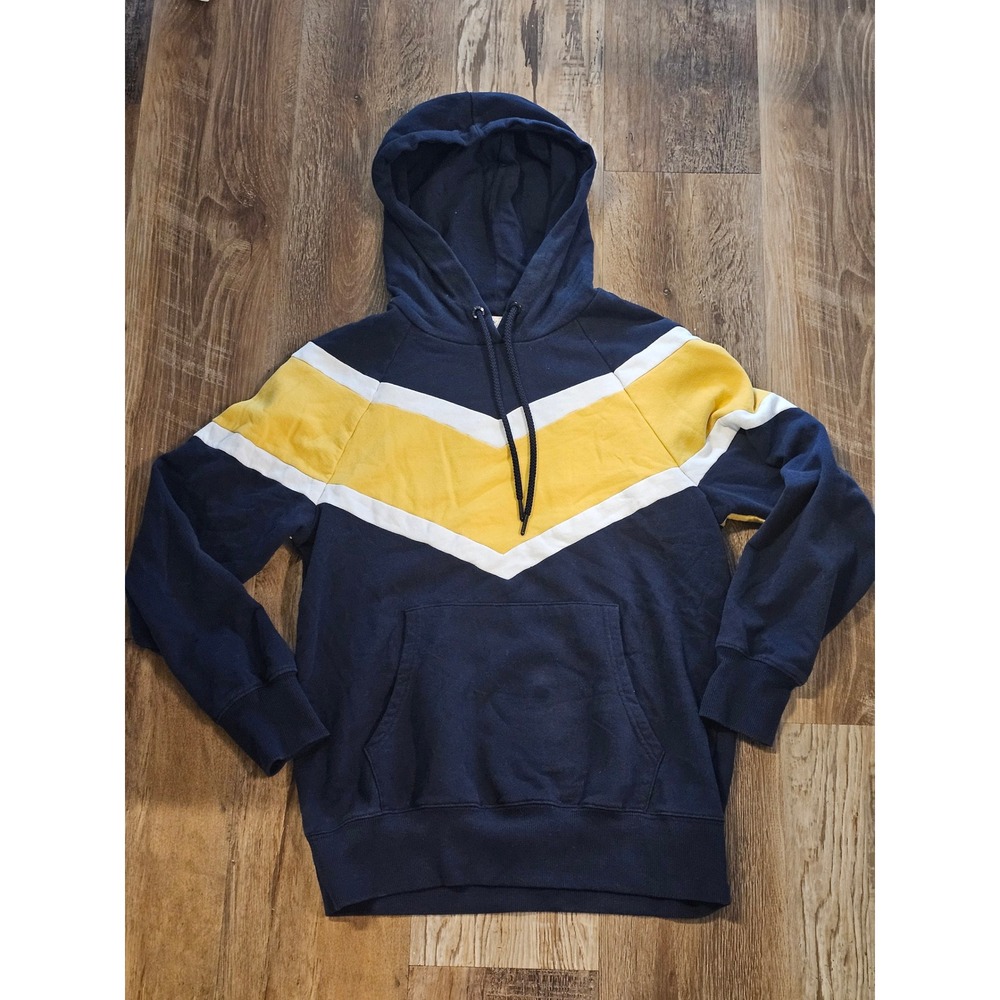Garage Womens Navy Blue Yellow White‎ Chevron Colorblock Hoodie Sweatshirt Small
